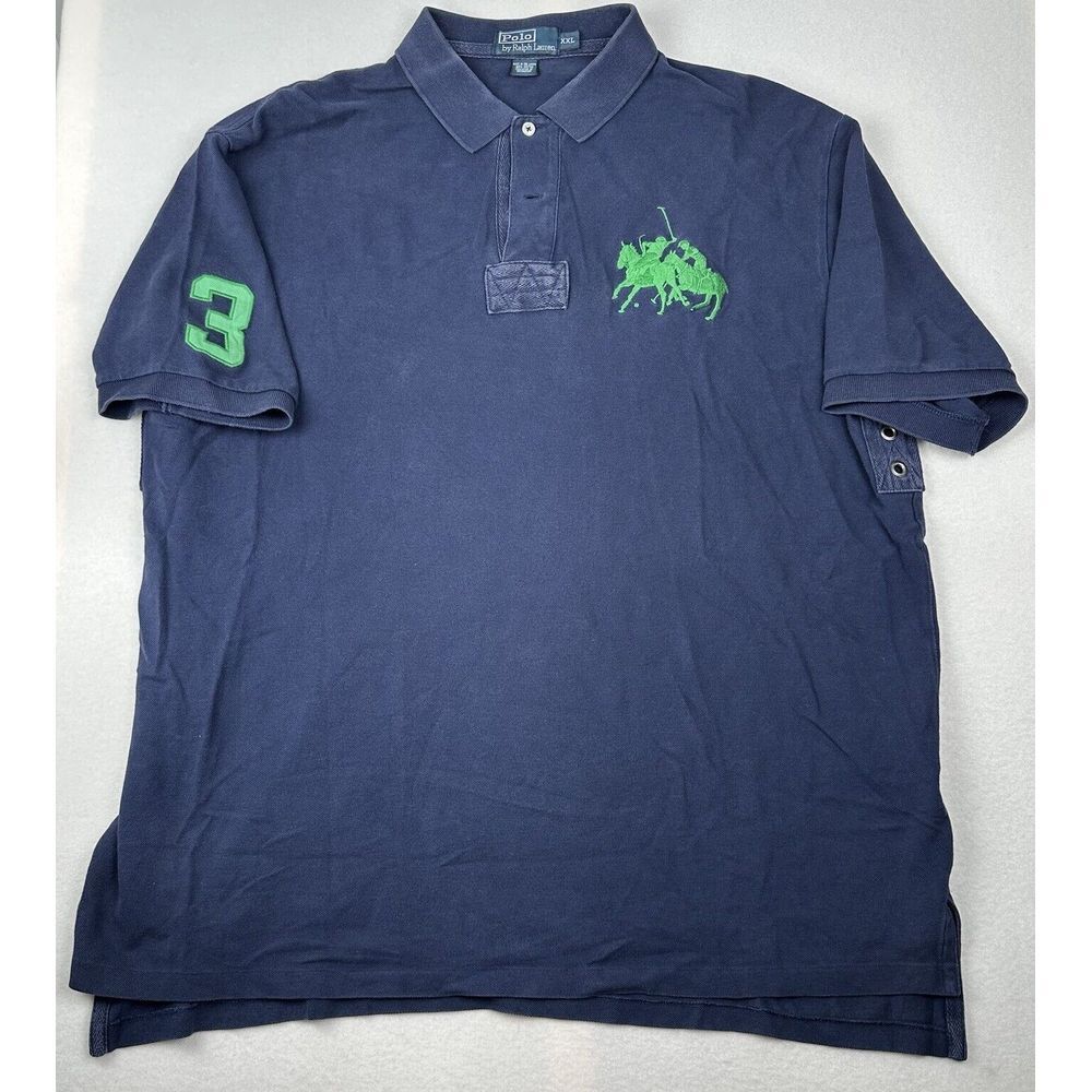 Polo Ralph Lauren Polo Shirt Mens 2XL XXL Navy Blue 2 Big Pony Dual Match
